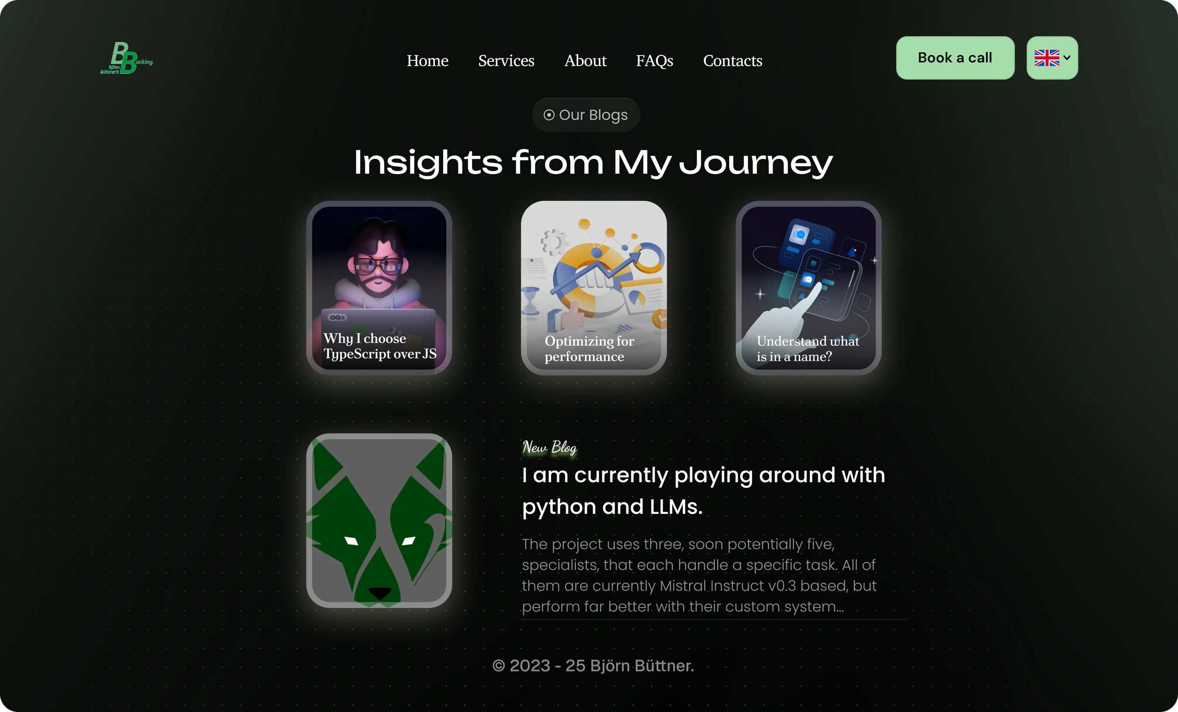 BB's Backing dark mode blog page